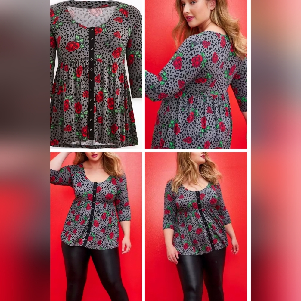 Betsey Johnson Snap Babydoll Top - Super Soft Leopard Floral By Torrid